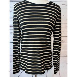 Ralph Lauren Knit Pullover Sweater size Large Metallic Gold Black Stripe Womens